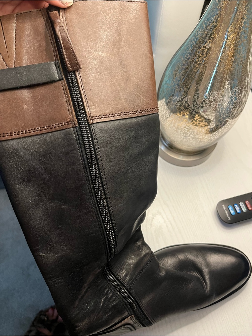 Bought in France leather Women's Two-Tone Brown & Black Riding Boots - Picture 10 of 14